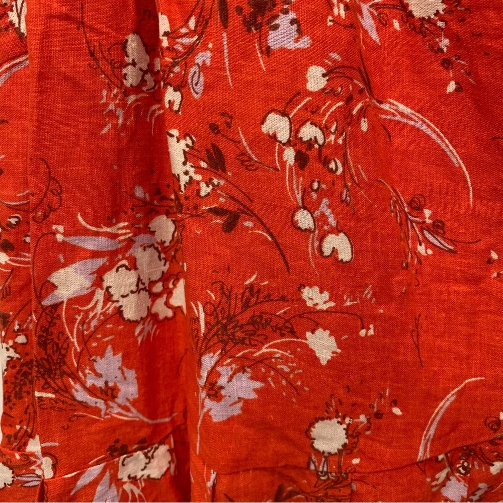 Free People One Shoulder Linen Floral Mini Dress Red Boho